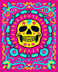 Vibrant Yellow Skull Floral Frame Rug
