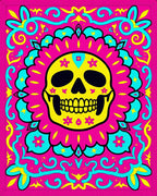 Vibrant Yellow Skull Floral Frame Rug