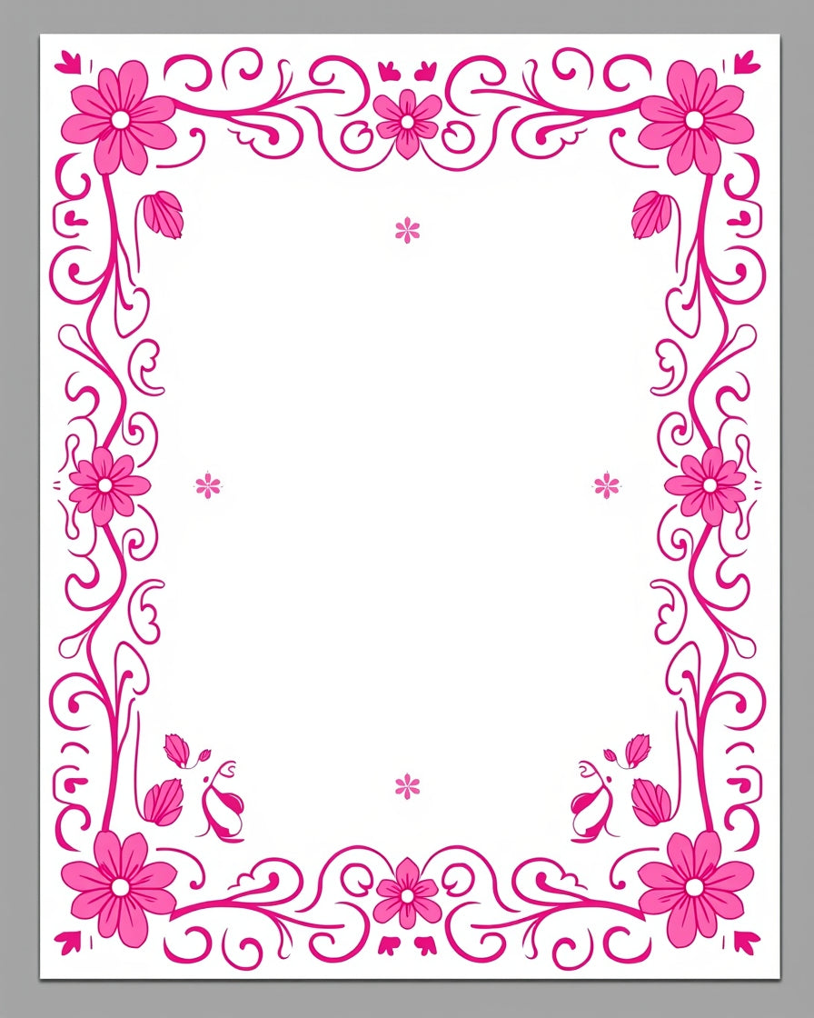 Bright Pink Floral Scroll Border Rug