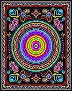 Vibrant Rainbow Medallion Floral Border Rug