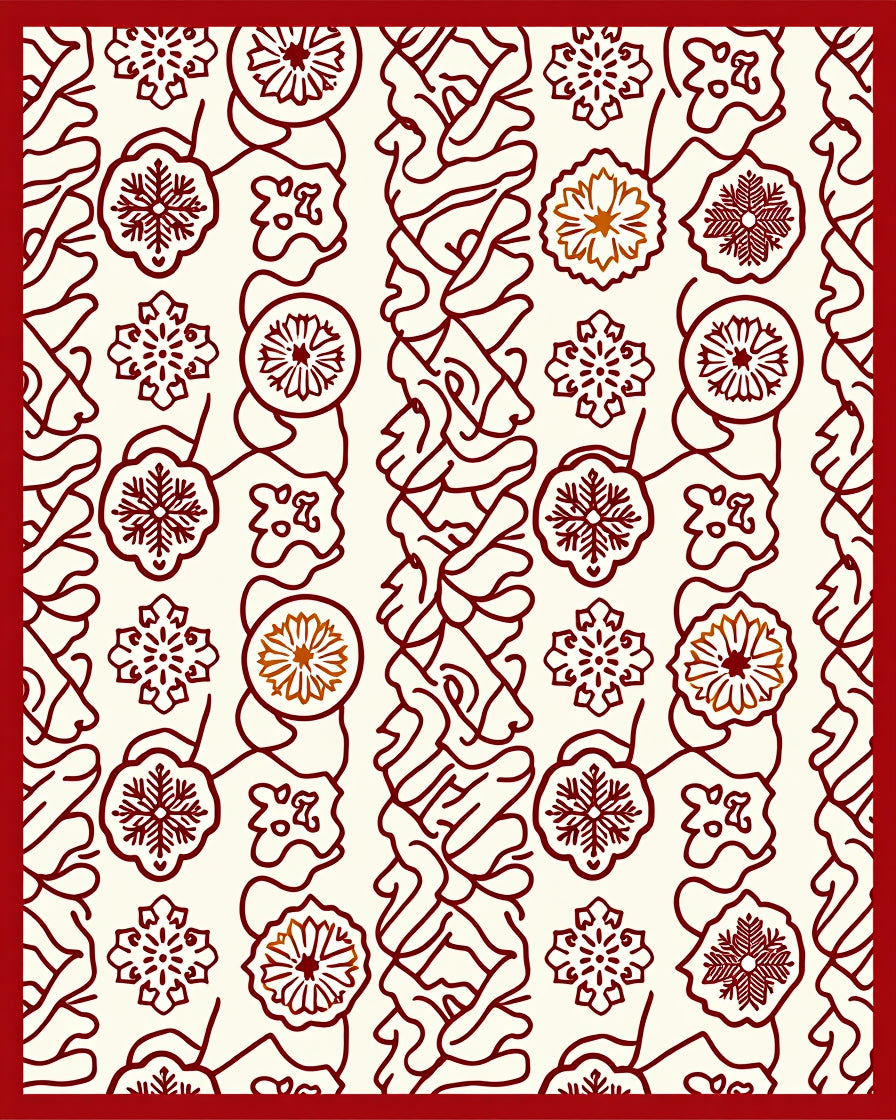 Crimson Snowflake Floral Garland Rug