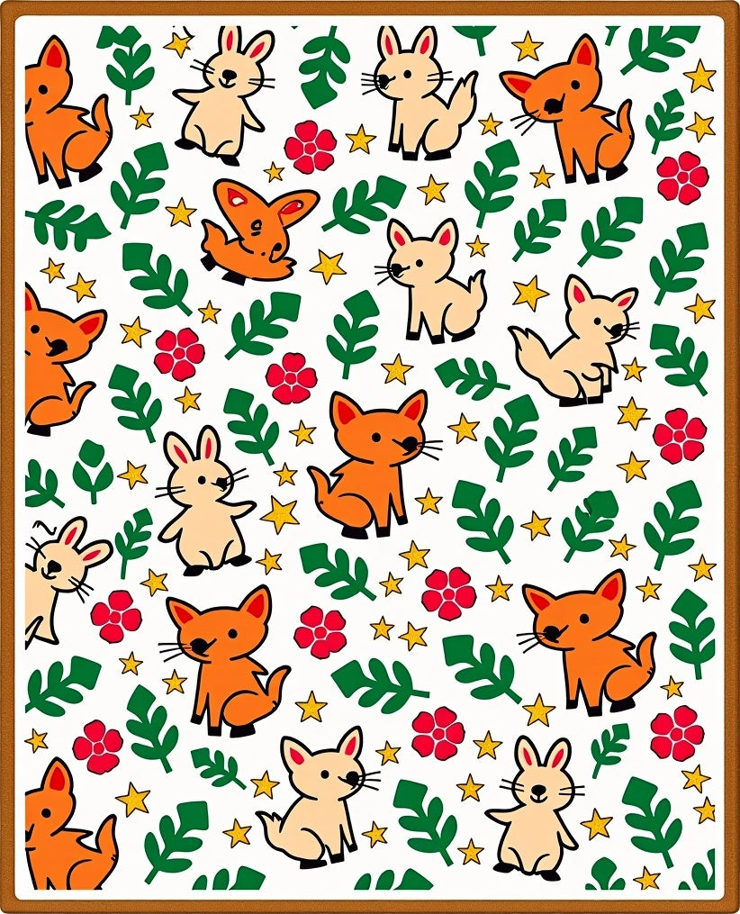 Whimsical Orange Fox And Bunny Garden Rug