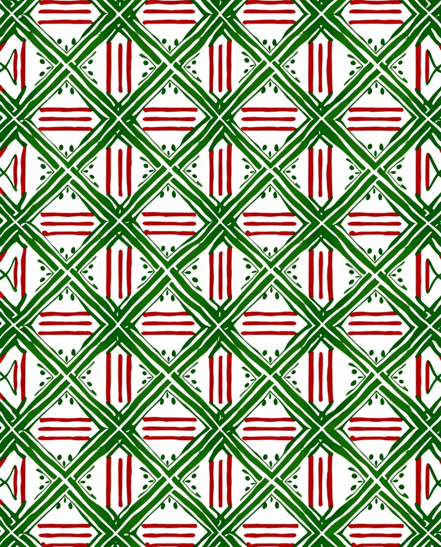Green Red Diamond Geometric Accordion Rug