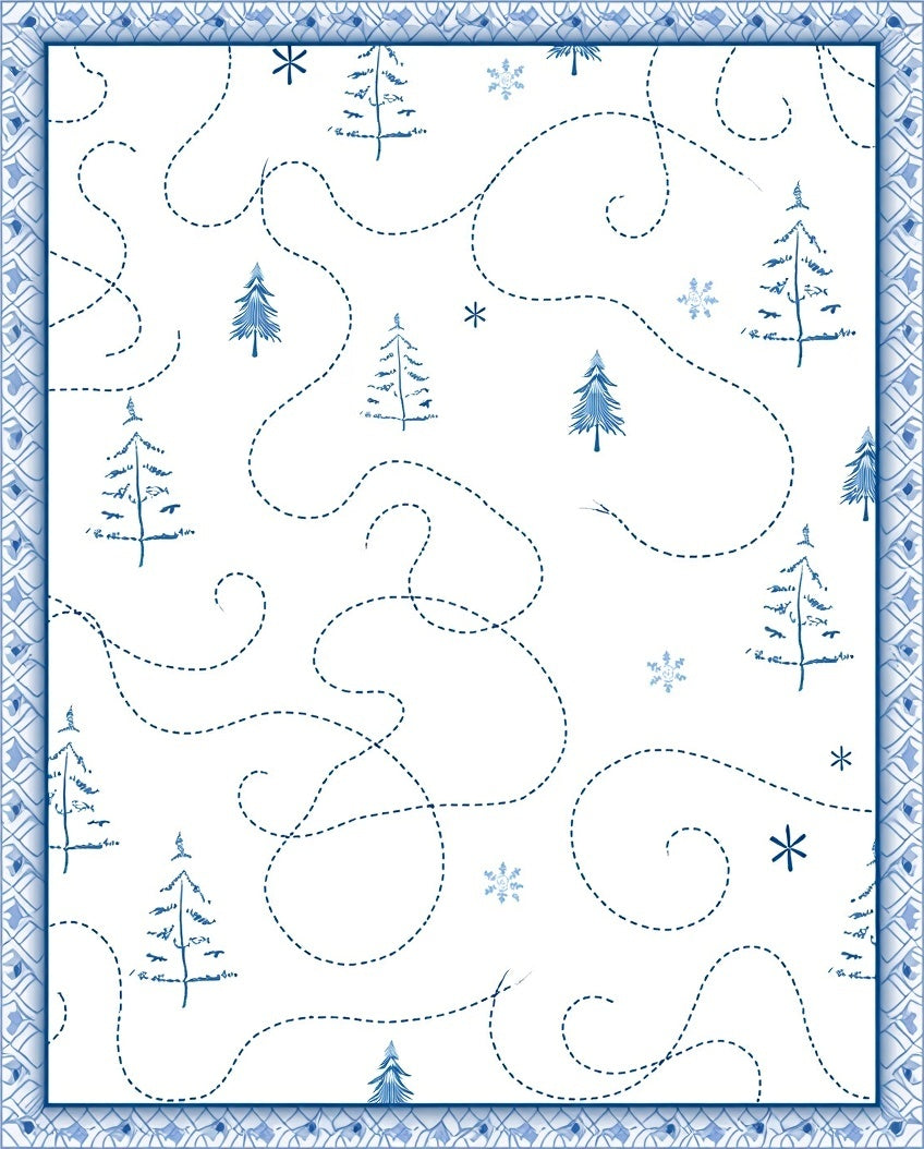Blue Winter Trail Pine Tree Snowflakes Rug