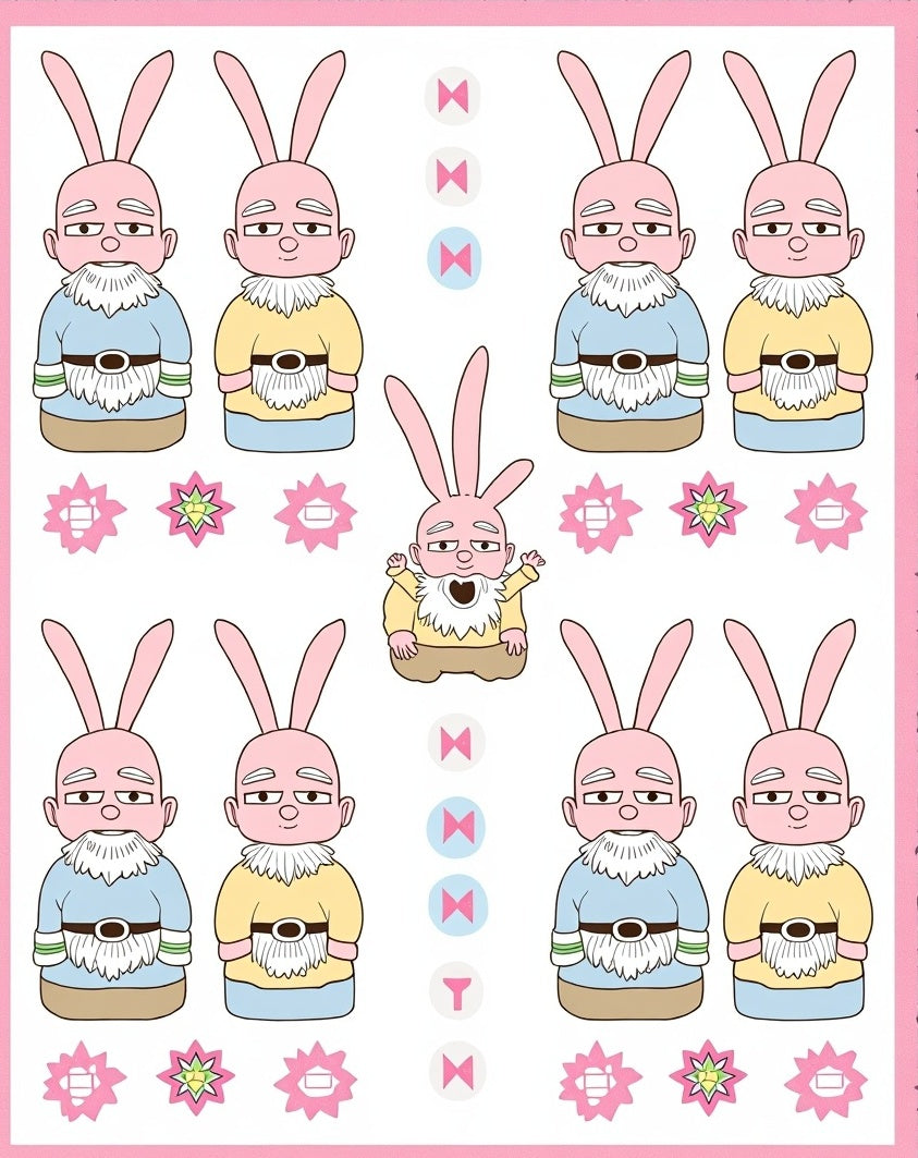 Whimsical Bunny Gnome Character Collection Rug