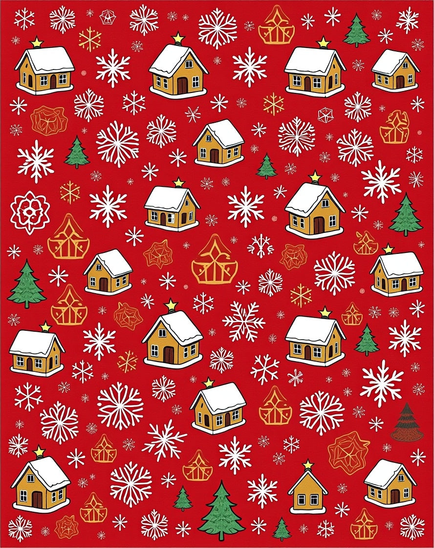 Winter Village Snowflakes Christmas Scene Rug