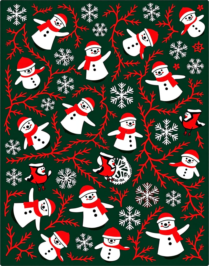 Festive Snowman Red Snowflake Garland Rug