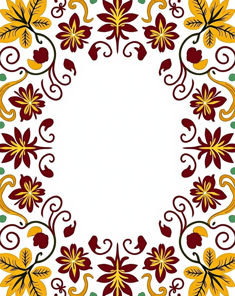Maroon Yellow Autumn Floral Border Rug