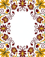 Maroon Yellow Autumn Floral Border Rug