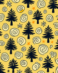 Whimsical Blue Pine Swirls Yellow Rug