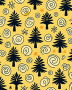 Whimsical Blue Pine Swirls Yellow Rug