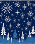 Dark Blue Snowflake and Pine Forest Rug