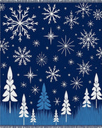 Dark Blue Snowflake and Pine Forest Rug