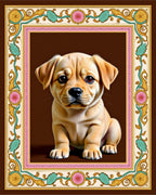 Golden Puppy floral Border Rug