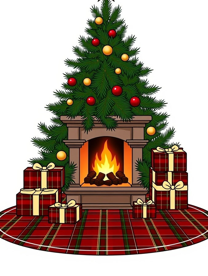 Classic Red Plaid Christmas Tree Rug