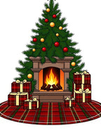 Classic Red Plaid Christmas Tree Rug