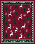 Crimson Winter Reindeer Snowflake Trees Rug