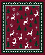 Crimson Winter Reindeer Snowflake Trees Rug