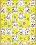 Whimsical White Bunny Yellow Floral Patchwork Rug
