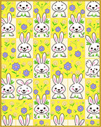 Whimsical White Bunny Yellow Floral Patchwork Rug
