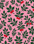 Green Leaf Red Berry Floral Pink Rug