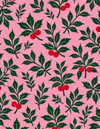 Green Leaf Red Berry Floral Pink Rug