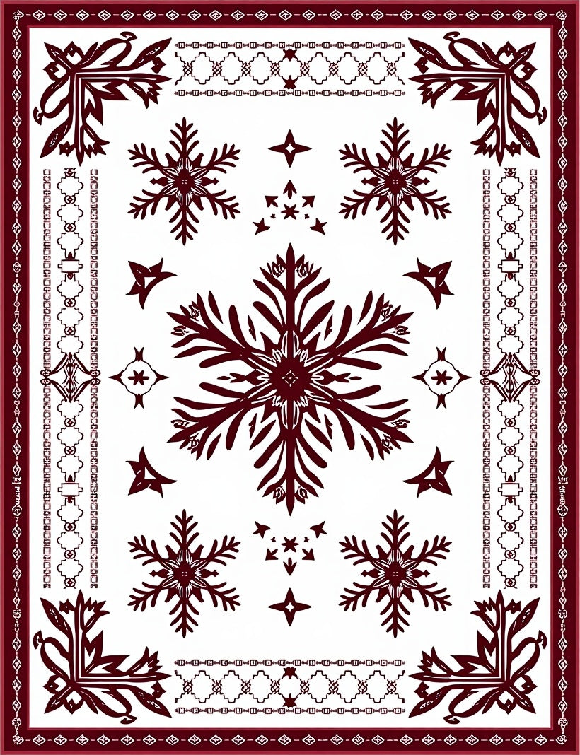 Deep Red Snowflake Garden Medallion Rug