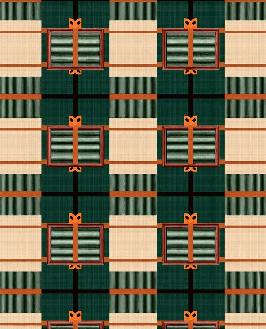 Green Orange Plaid Square Ribbon Rug