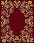 Deep Red Botanical Scroll Frame Rug