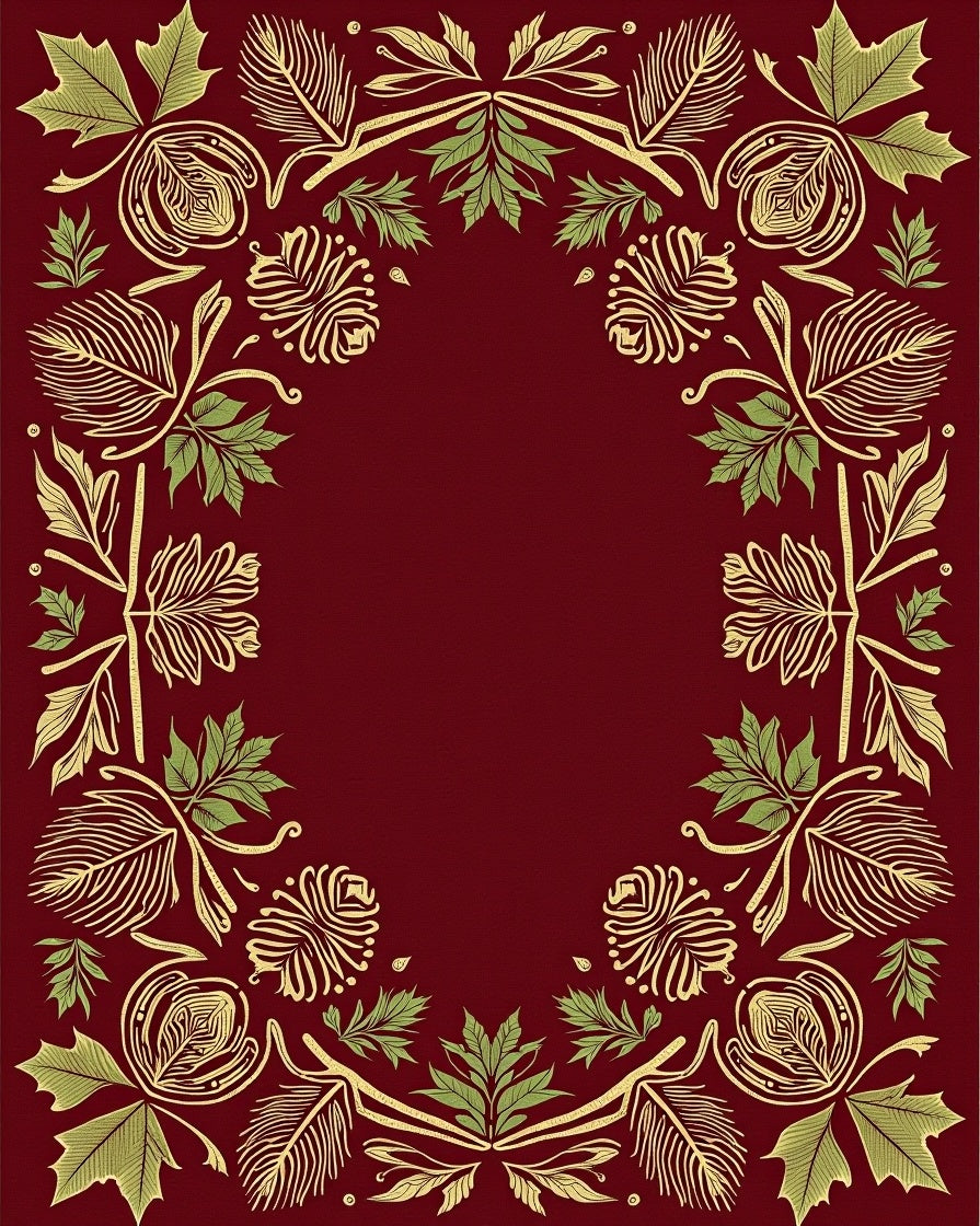 Deep Red Botanical Scroll Frame Rug