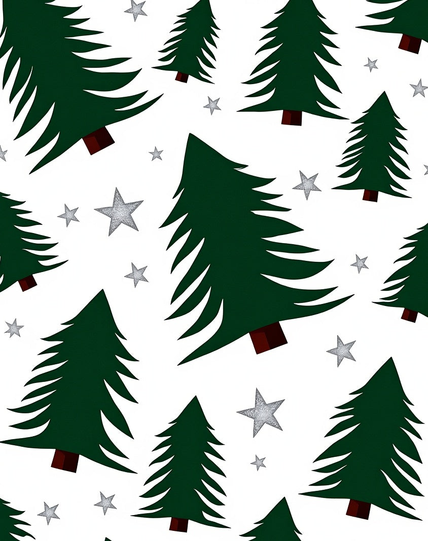 Forest Green Christmas Trees Silver Stars Rug