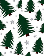 Forest Green Christmas Trees Silver Stars Rug