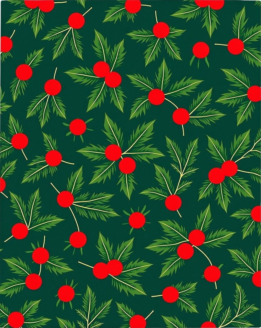 Festive Green Holly Berry Scatter Rug