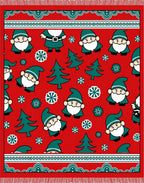 Festive Red Gnome and Tree Scene Rug