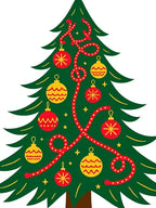 Green Christmas Tree With Red Yellow Ornaments Rug