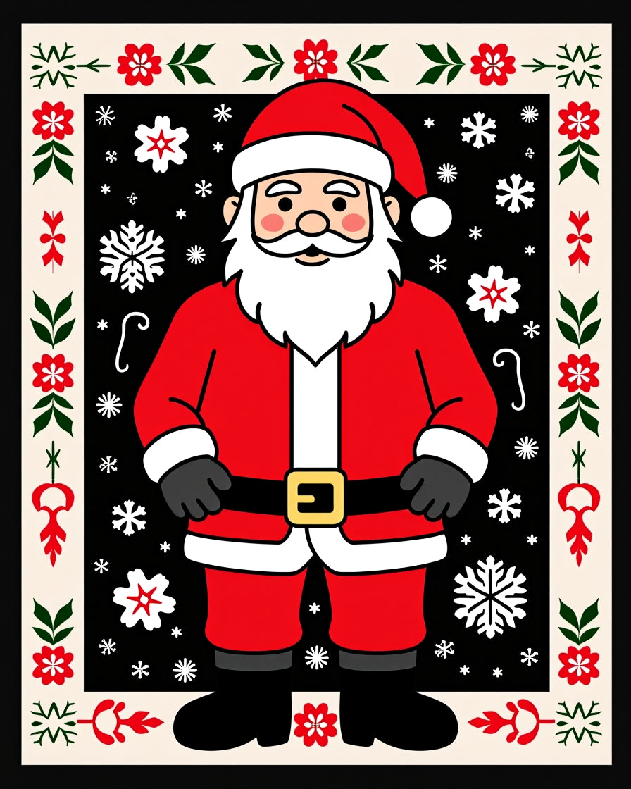 Festive Santa Claus Snowflakes Border Rug
