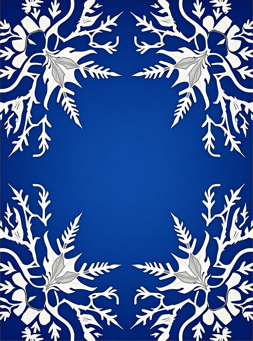 Deep Blue White Foliage Corner Rug