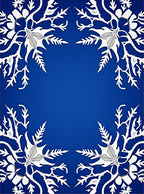 Deep Blue White Foliage Corner Rug