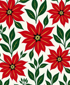 Festive Red Poinsettia Floral Sprigs Rug