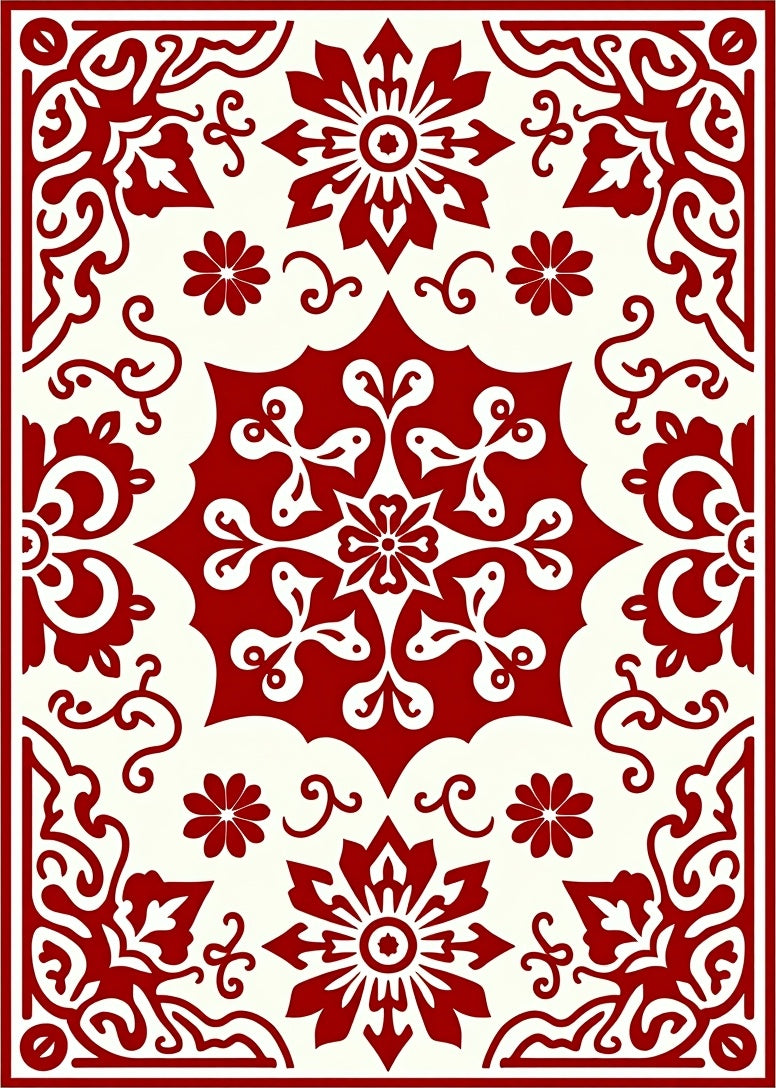 Rich Ruby Bloom Scrollwork Rug