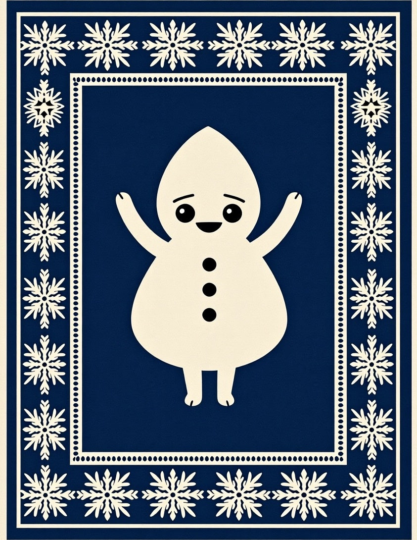 Cheery Snowman Snowflake Border Rug