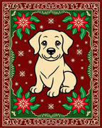 Festive Puppy Poinsettia Holiday Rug