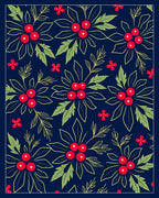 Festive Navy Red Holly Berry Rug