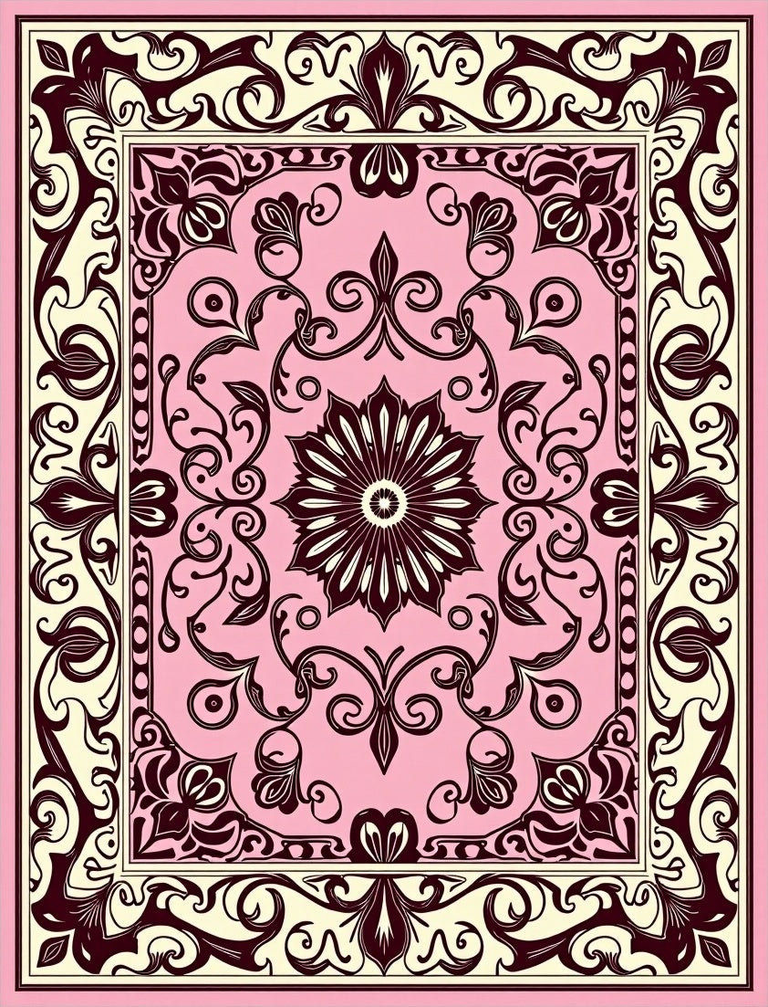 Pink Burgundy Floral Vine Scroll Rug