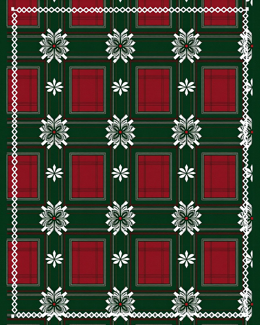 Green Red Plaid Floral Border Rug