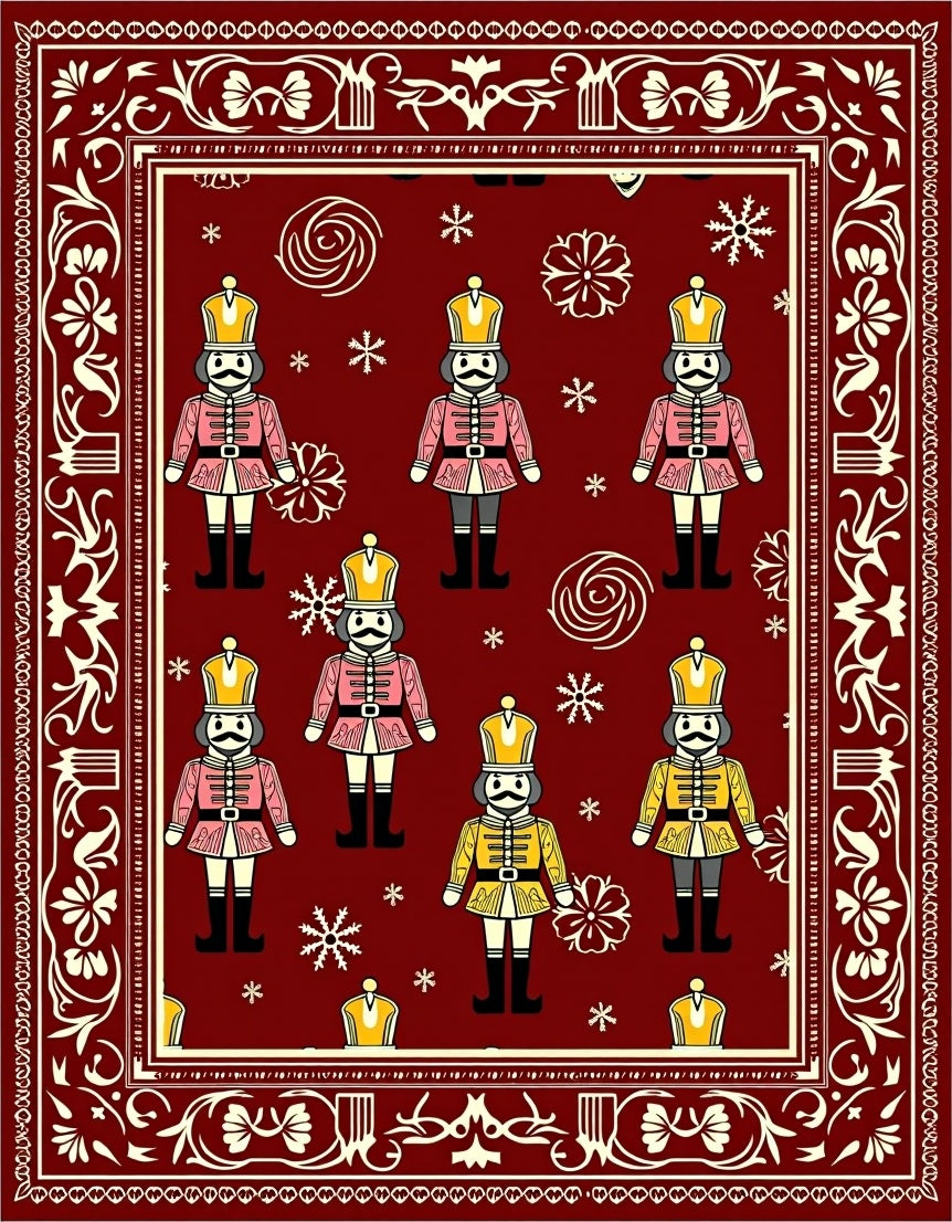 Crimson Nutcracker Soldiers and Snowflakes Rug