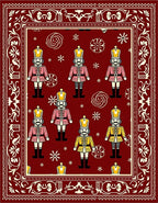 Crimson Nutcracker Soldiers and Snowflakes Rug