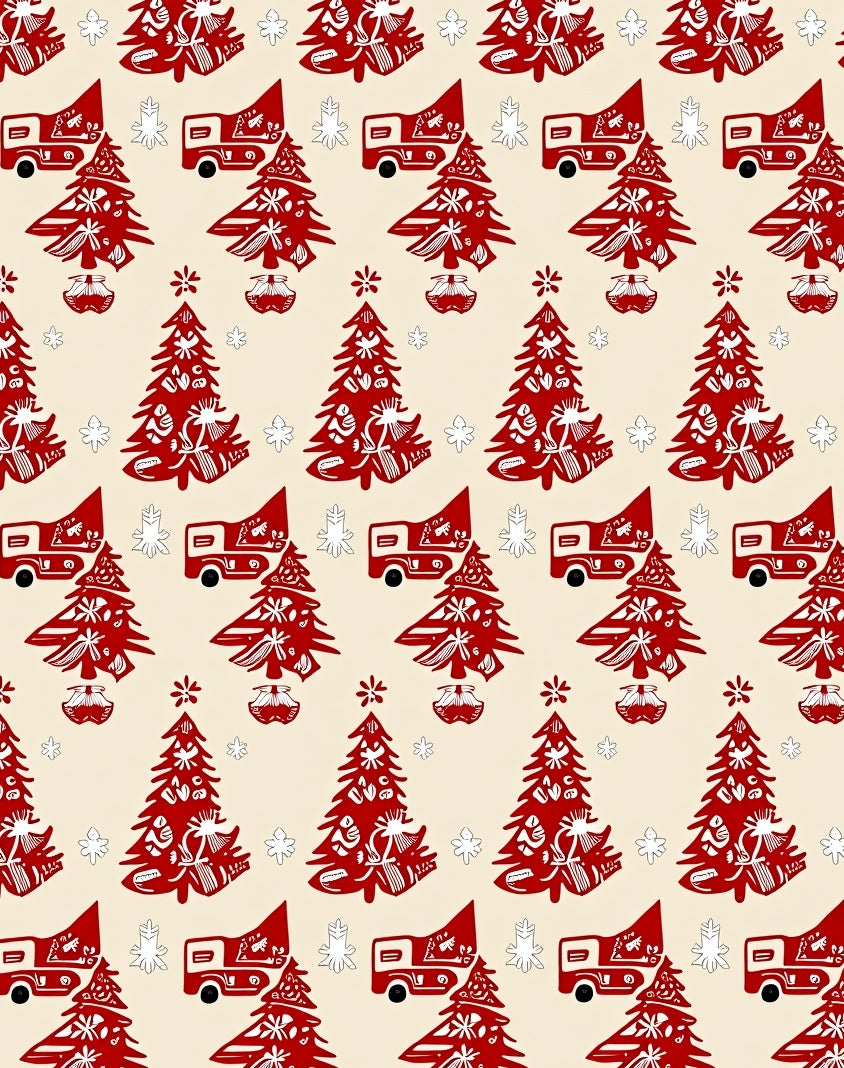 Red Christmas Trees and Cars Rug