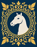White Horse in Golden Crest Frame Rug