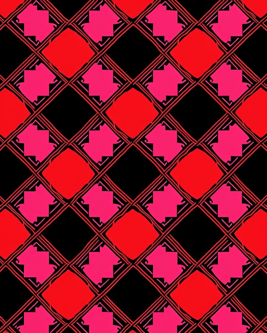 Bold Red Pink Diamond Lattice Rug